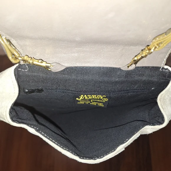 Rare Vtg Jasmin genuine suede leather snakeskin crossbody bag purse Hong Kong - Picture 2 of 7